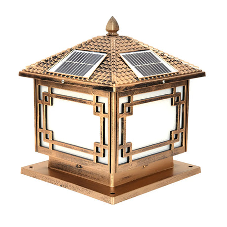 Chinese Vintage Solar Square Metal Outdoor Post Lamp Image - 2