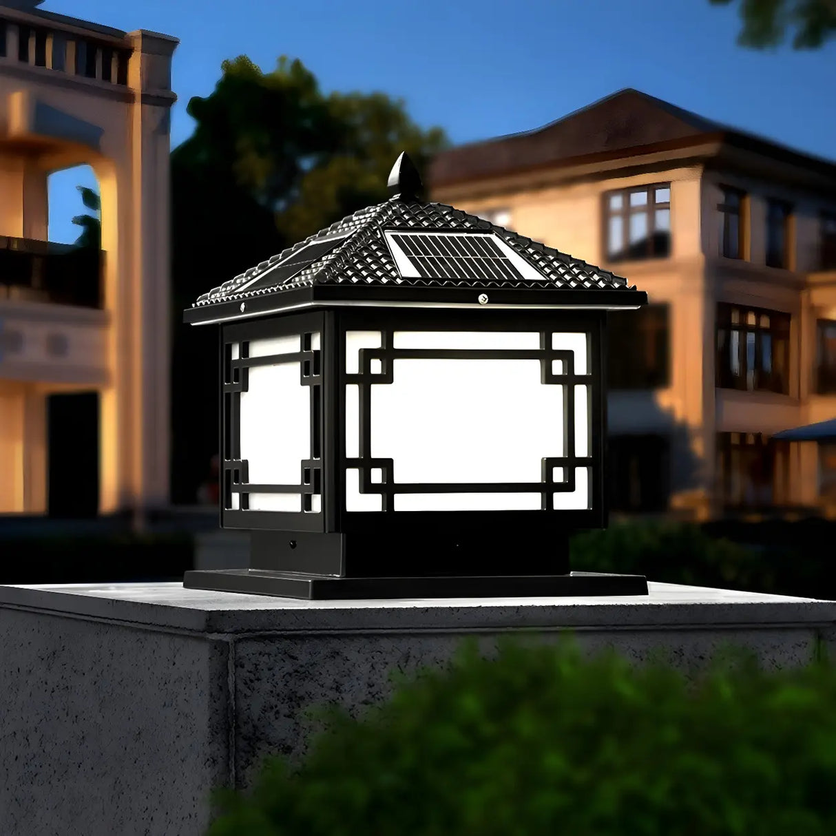 Chinese Vintage Solar Square Metal Outdoor Post Lamp Image - 3