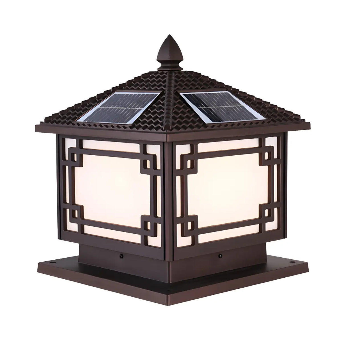 Chinese Vintage Solar Square Metal Outdoor Post Lamp Image - 4