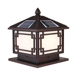 Chinese Vintage Solar Square Metal Outdoor Post Lamp Image - 4