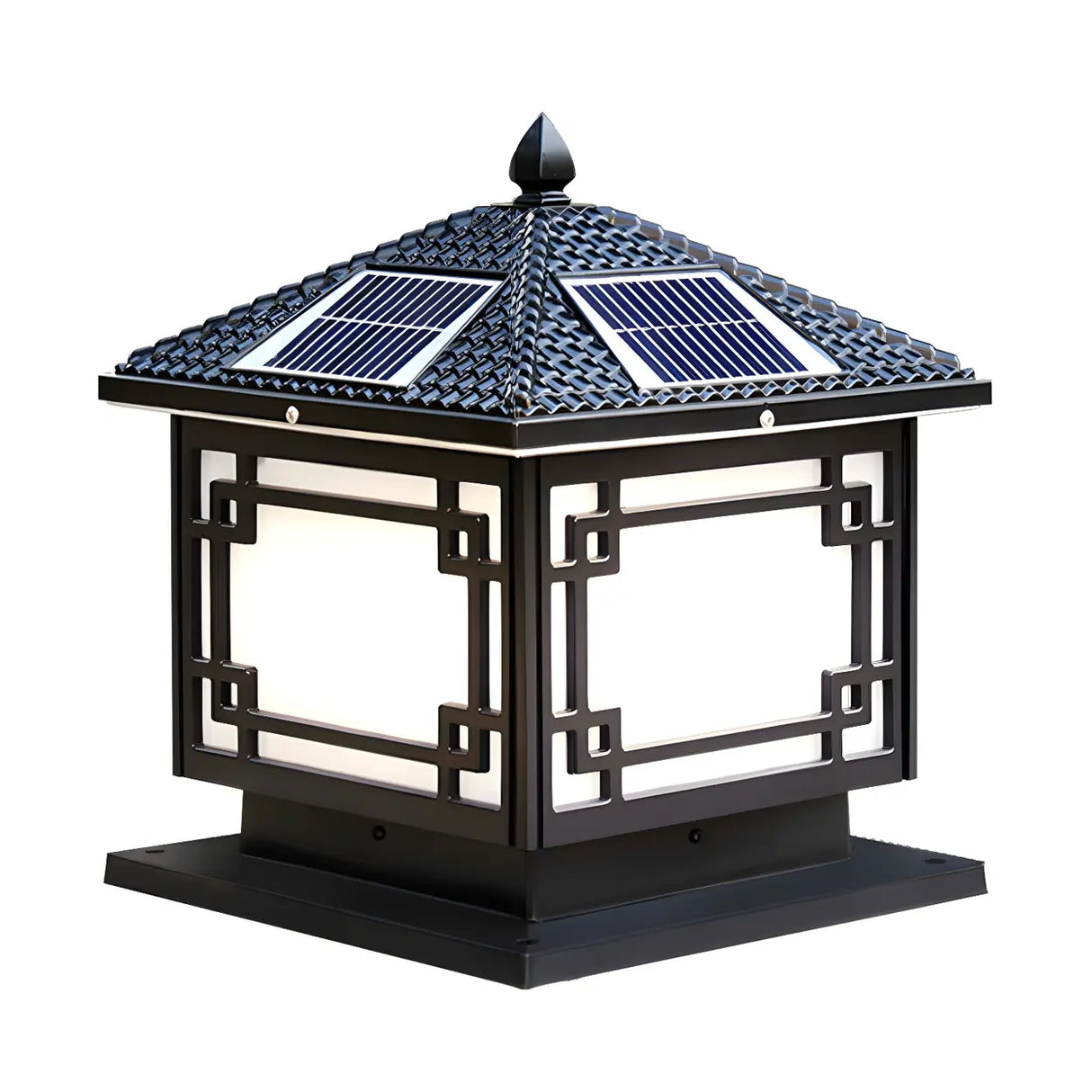 Chinese Vintage Solar Square Metal Outdoor Post Lamp Image - 5