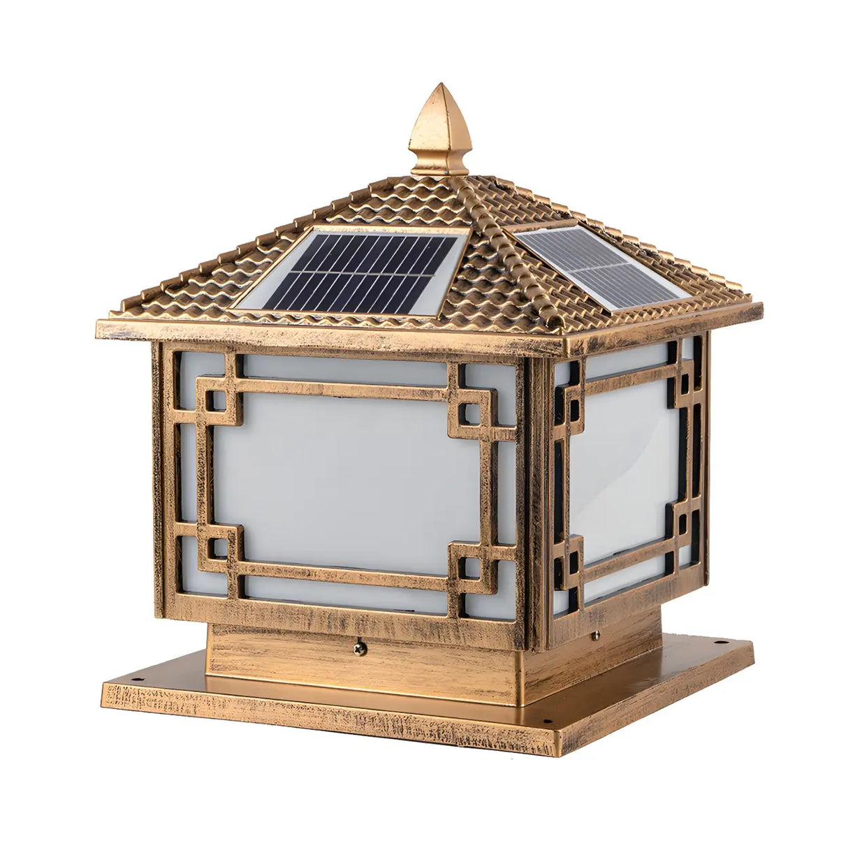 Chinese Vintage Solar Square Metal Outdoor Post Lamp Image - 8