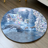 Christmas Round Polyester Santa Red Anti-Slip Area Rug Image - 2