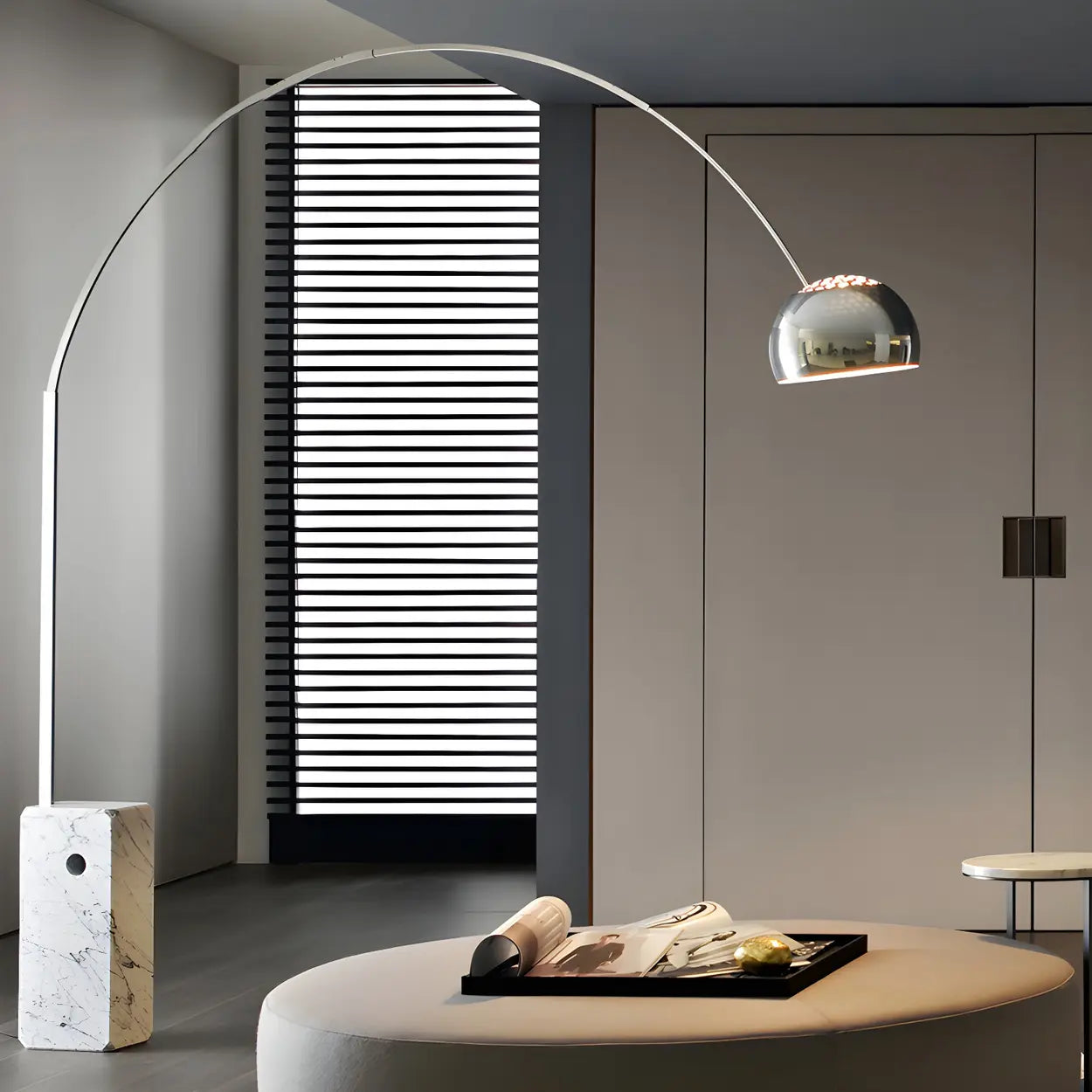 Chrome Dome Modern Arc Floor Lamp with Marble Base Image - 1