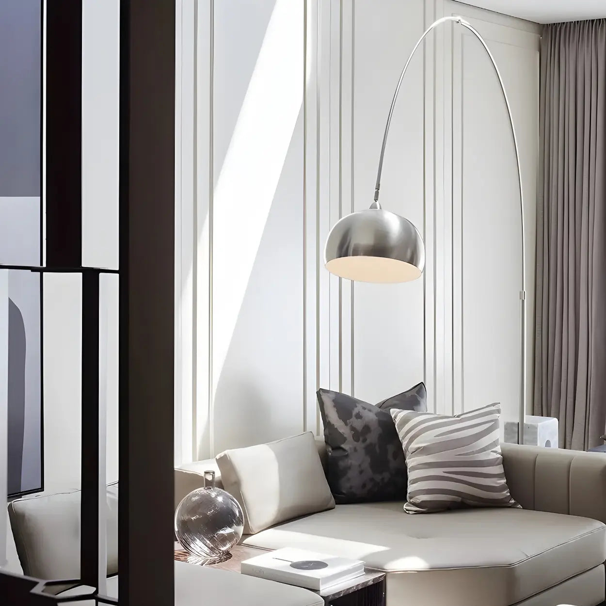 Chrome Dome Modern Arc Floor Lamp with Marble Base Image - 2