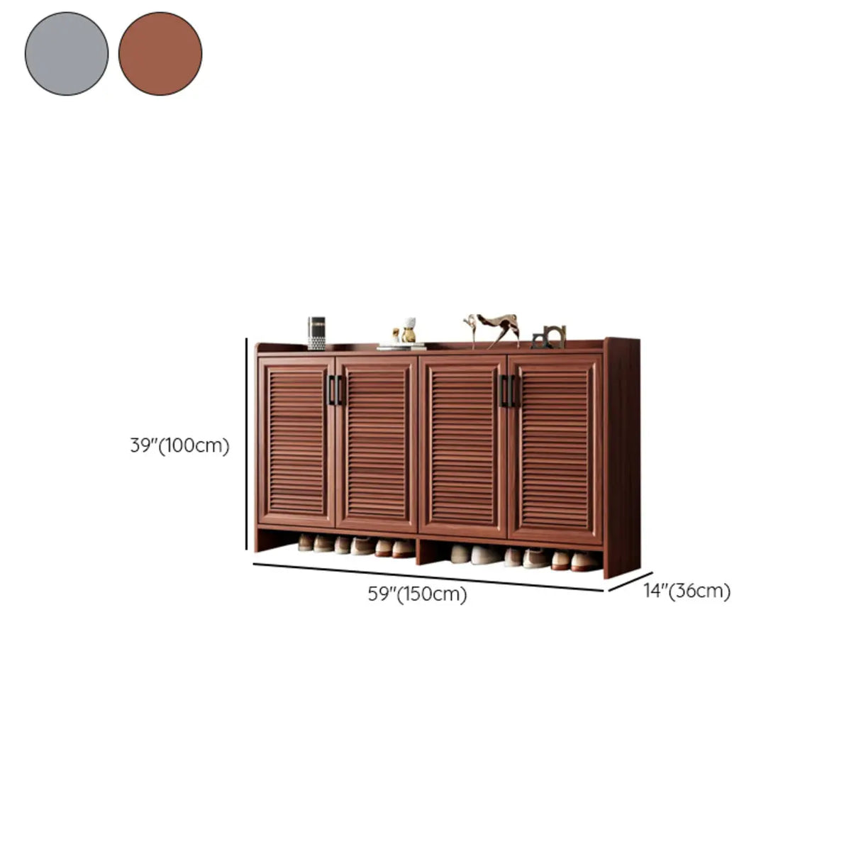 Claasic Wooden Shoe Storage Cabinet Hallway Brown 3 Doors Image - 28