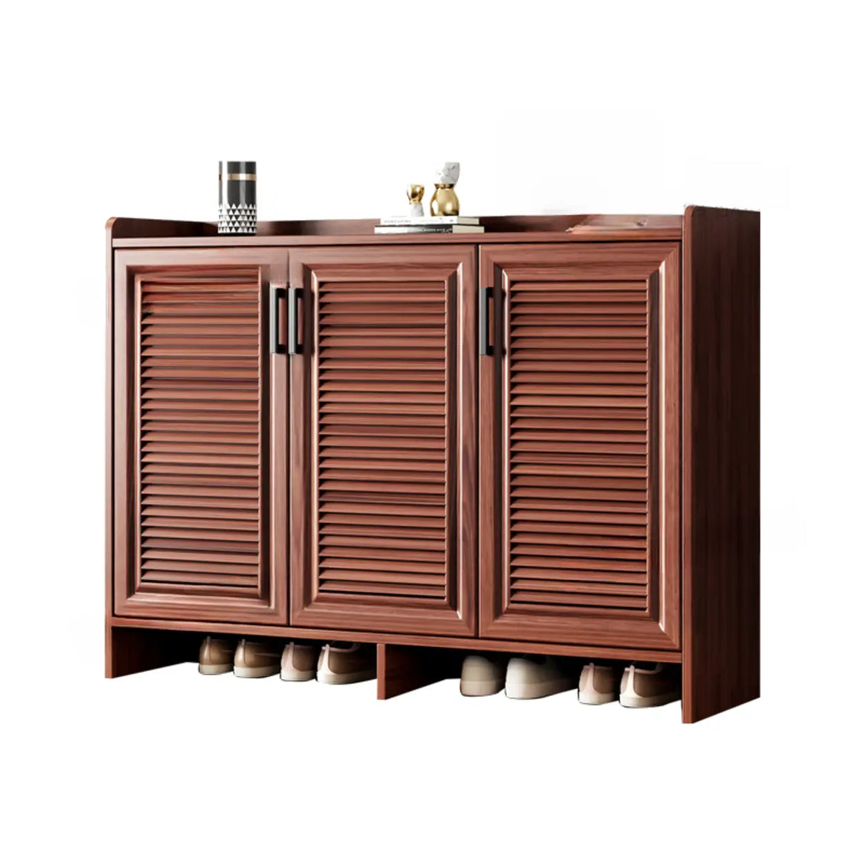 Claasic Wooden Shoe Storage Cabinet Hallway Brown 3 Doors Image - 8