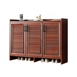 Claasic Wooden Shoe Storage Cabinet Hallway Brown 3 Doors Image - 8