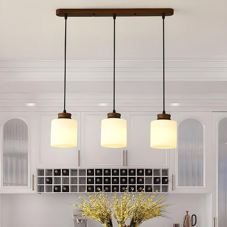 Classic 3-Light Cylinder Brown Island Pendant Light Image - 1