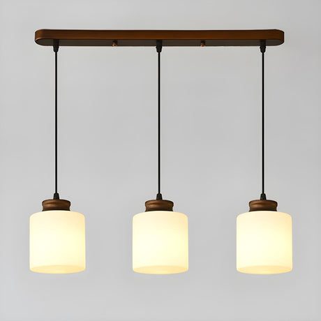 Classic 3-Light Cylinder Brown Island Pendant Light Image - 2