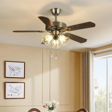 Classic 5 Blades Bronze Flower Ceiling Fan with Lights Image - 1