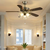 Classic 5 Blades Bronze Flower Ceiling Fan with Lights Image - 4
