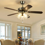 Classic 5 Blades Bronze Flower Ceiling Fan with Lights Image - 9