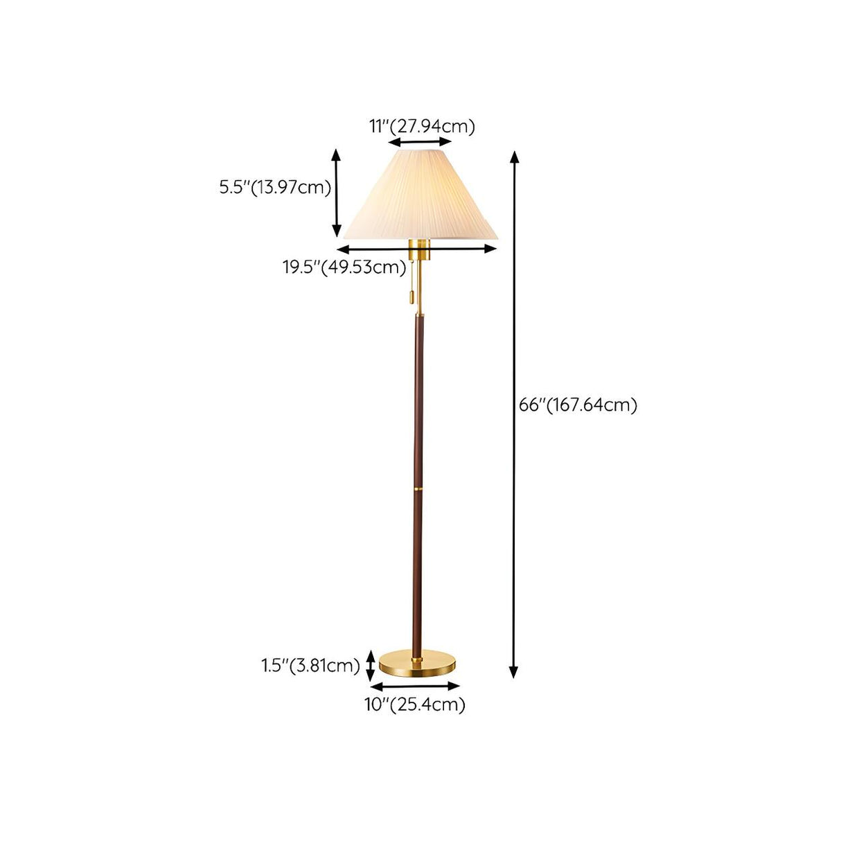 Classic Beige Pagoda Wooden Floor Lamp with Pull Chain 
