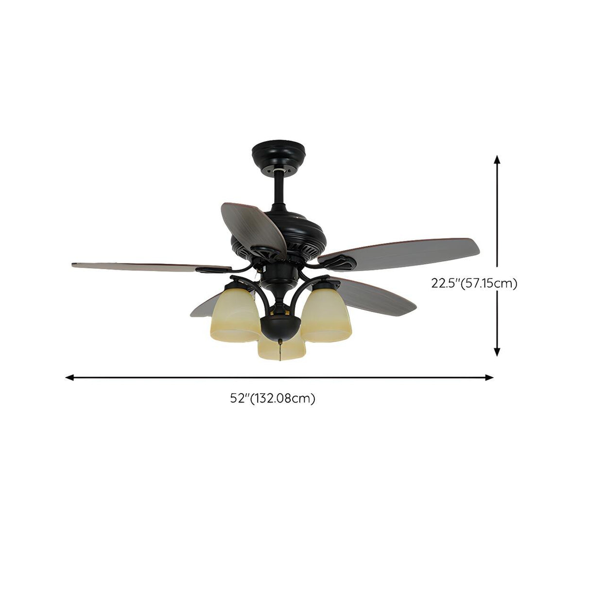 Classic Black 5 Wood Blades Chandelier Fan with Light Image - 16