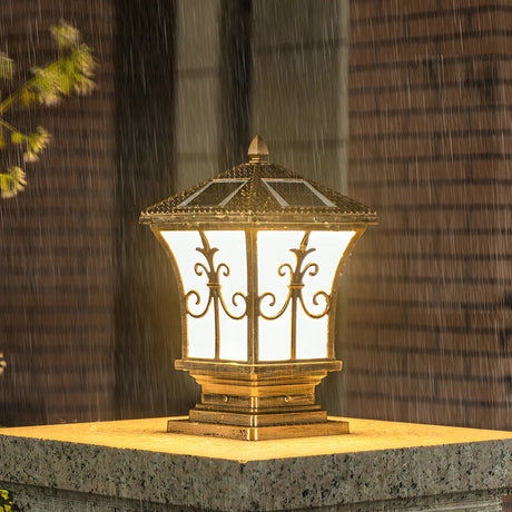 Classic Black Aluminum Vintage Solar Outdoor Post Light Image - 2