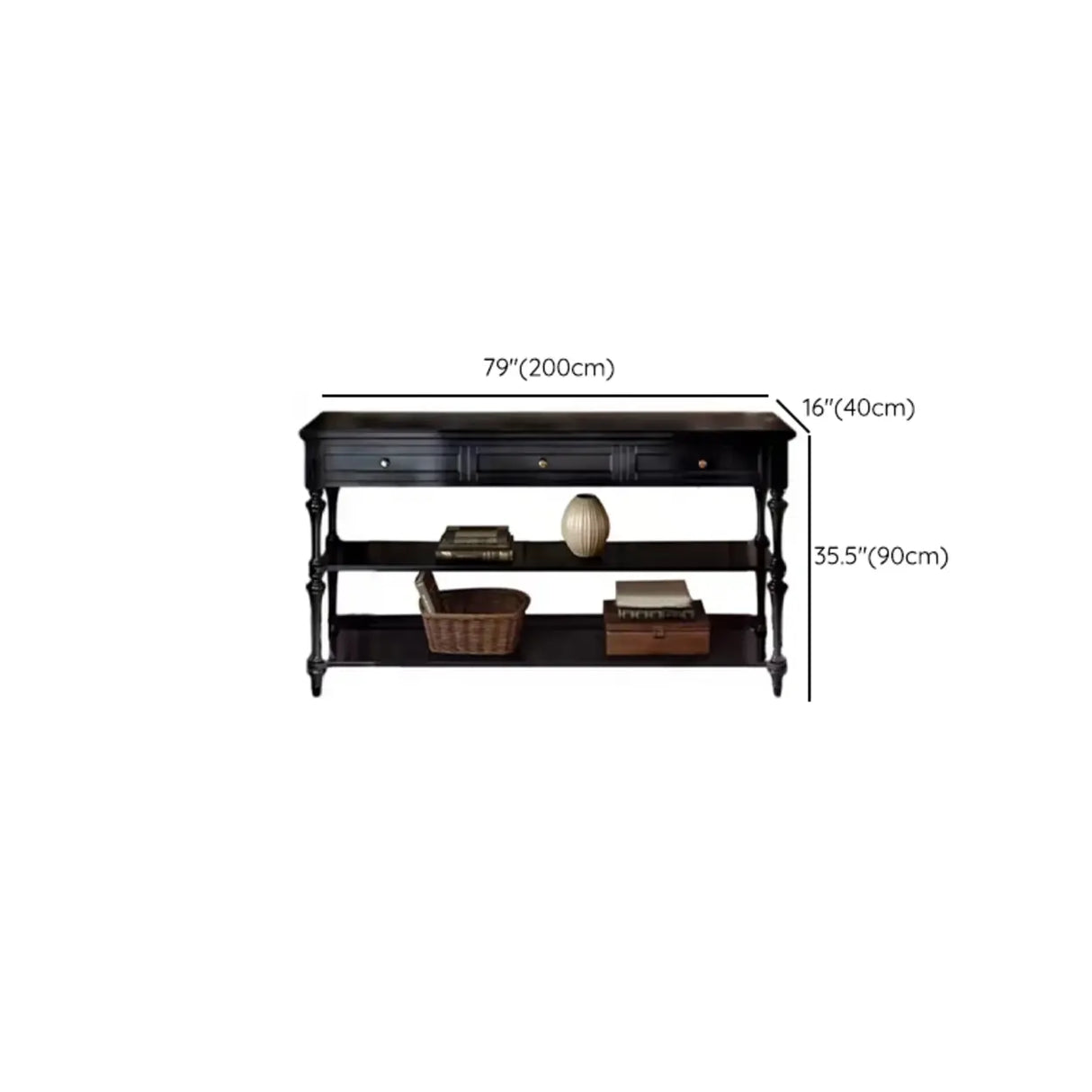 Classic Black Wood Storage Console Table with Drawer Image - 10