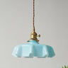 Classic Blue Glass Floral Dining Room Pendant Light Image - 13