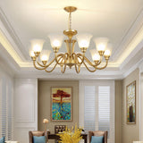 Classic Bronze Curved Arms Round Frosted Glass Chandelier Image - 2