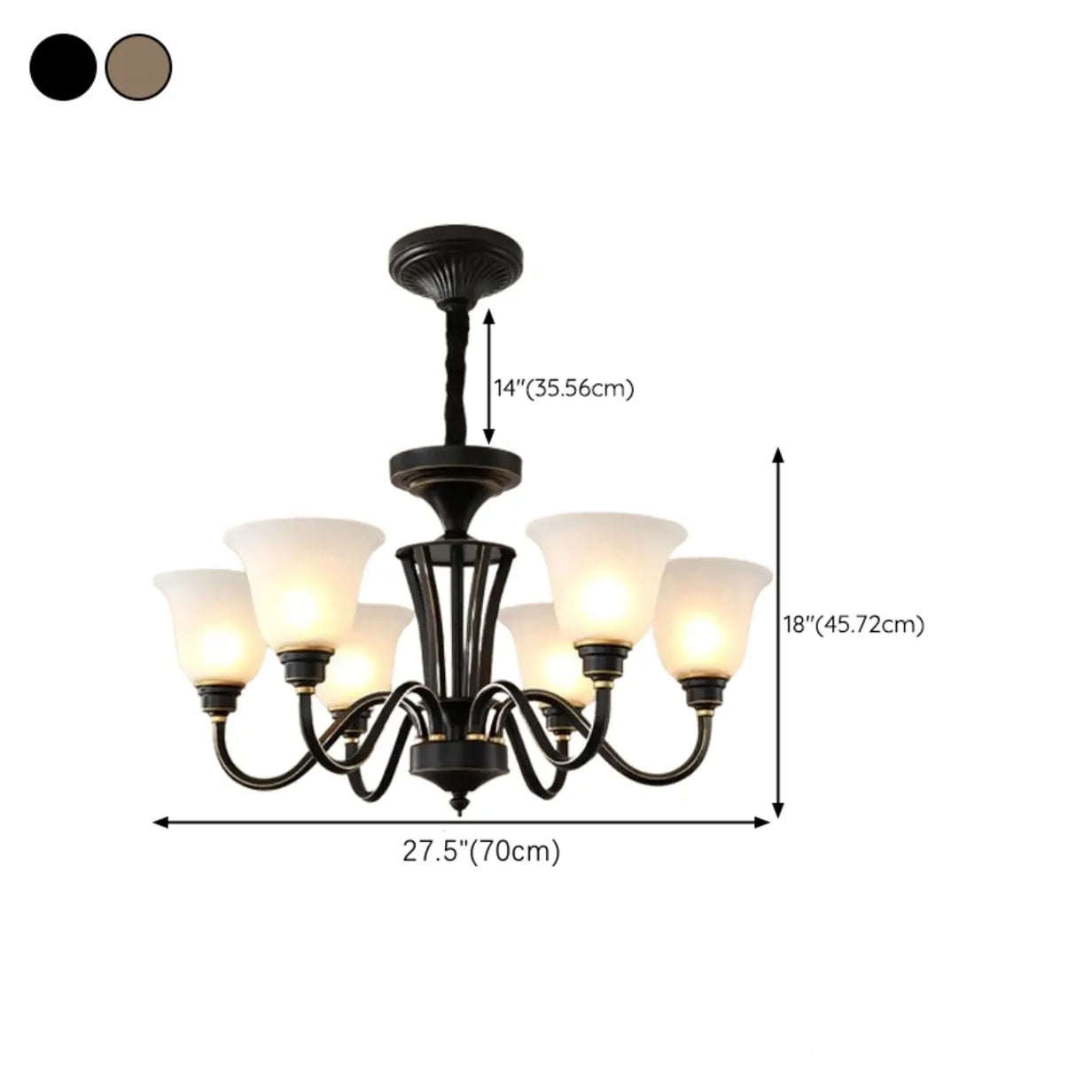Classic Bronze Curved Arms Round Frosted Glass Chandelier Image - 32