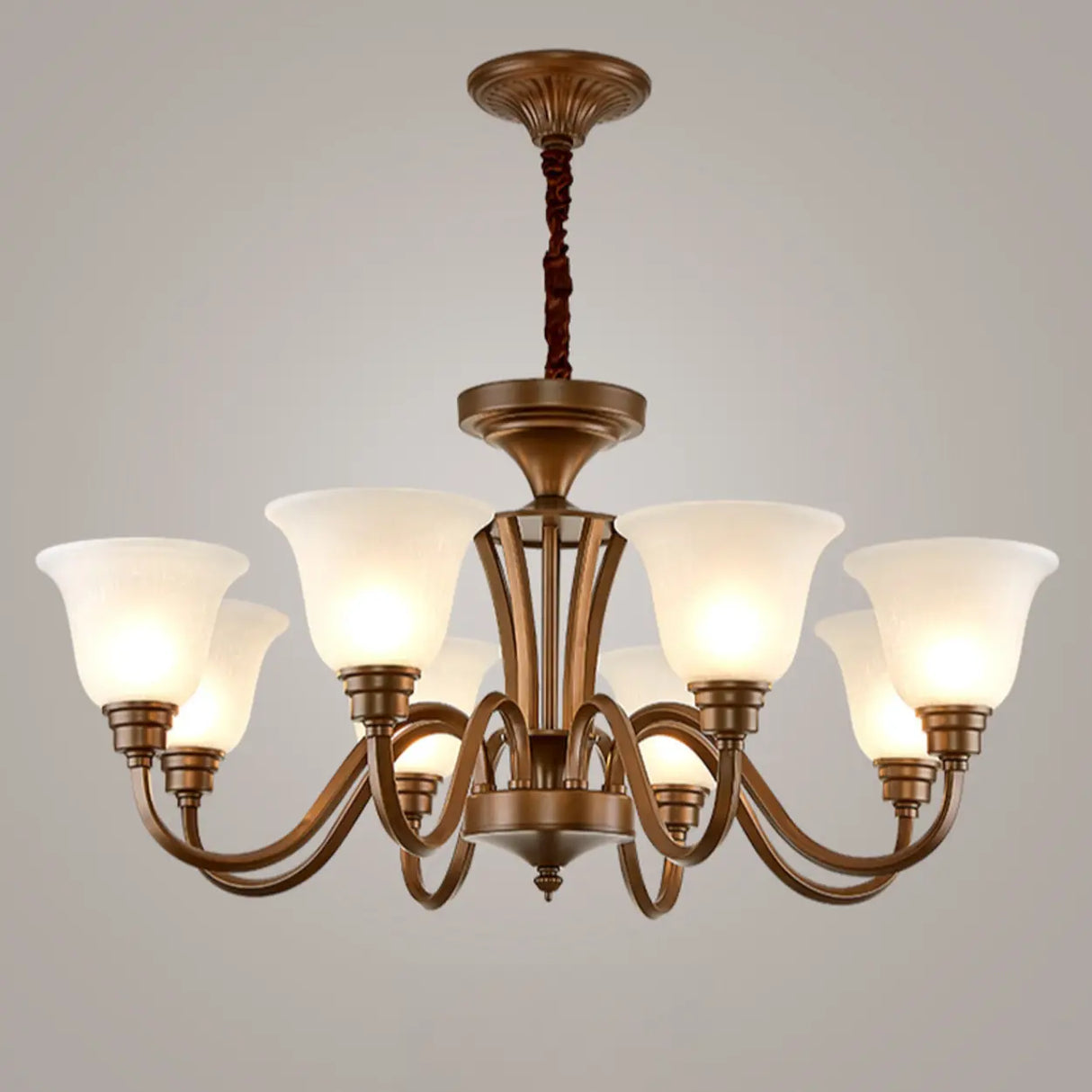 Classic Bronze Curved Arms Round Frosted Glass Chandelier Image - 26
