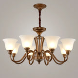 Classic Bronze Curved Arms Round Frosted Glass Chandelier Image - 26