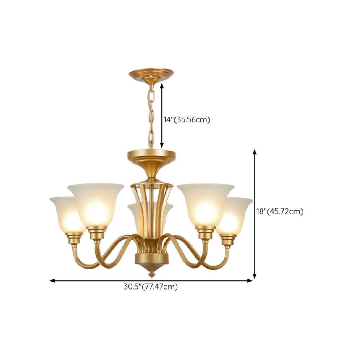 Classic Bronze Curved Arms Round Frosted Glass Chandelier Image - 40