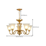 Classic Bronze Curved Arms Round Frosted Glass Chandelier Image - 40
