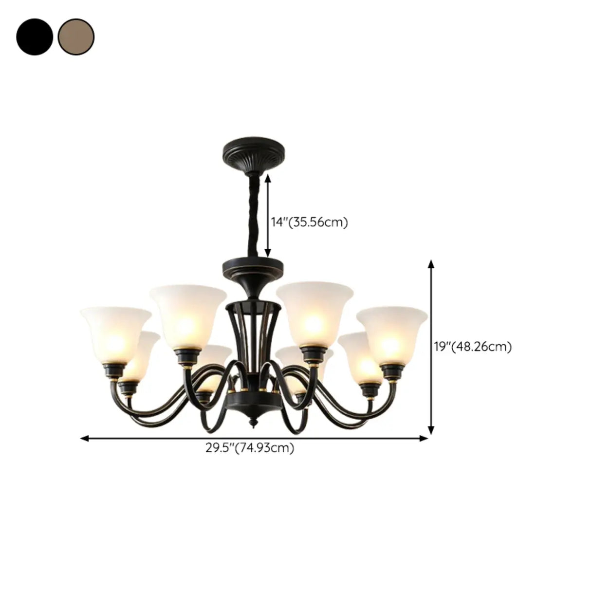 Classic Bronze Curved Arms Round Frosted Glass Chandelier Image - 34