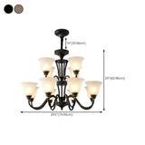 Classic Bronze Curved Arms Round Frosted Glass Chandelier Image - 36