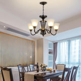 Classic Bronze Curved Arms Round Frosted Glass Chandelier Image - 4