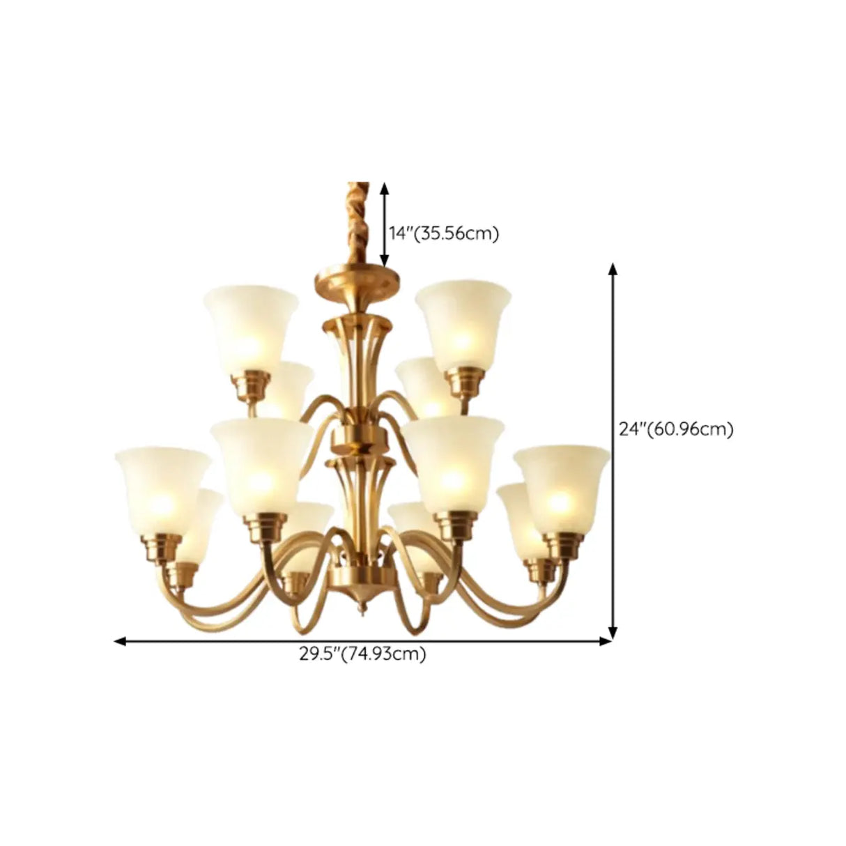 Classic Bronze Curved Arms Round Frosted Glass Chandelier Image - 43