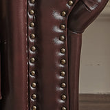 Classic Brown Full Grain Cow Leather Pillow Back Sofa Image - 11