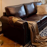Classic Brown Full Grain Cow Leather Pillow Back Sofa Image - 13