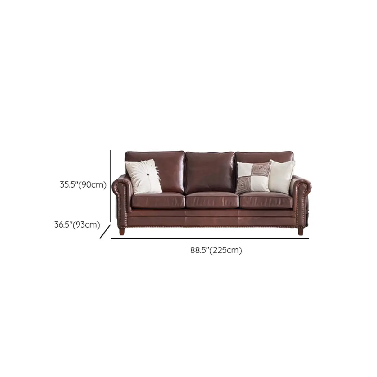 Classic Brown Full Grain Cow Leather Pillow Back Sofa Image - 16