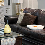 Classic Brown Full Grain Cow Leather Pillow Back Sofa Image - 9