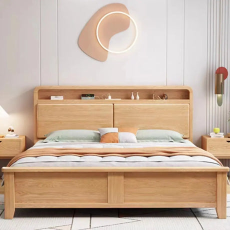 Classic Brown Queen Wood Storage Panel Bed with Shelves Image - 1