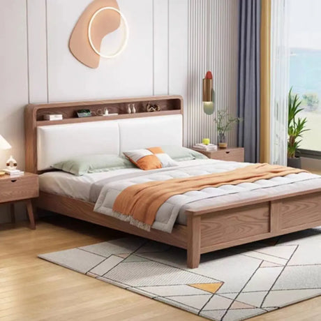 Classic Brown Queen Wood Storage Panel Bed with Shelves Image - 2