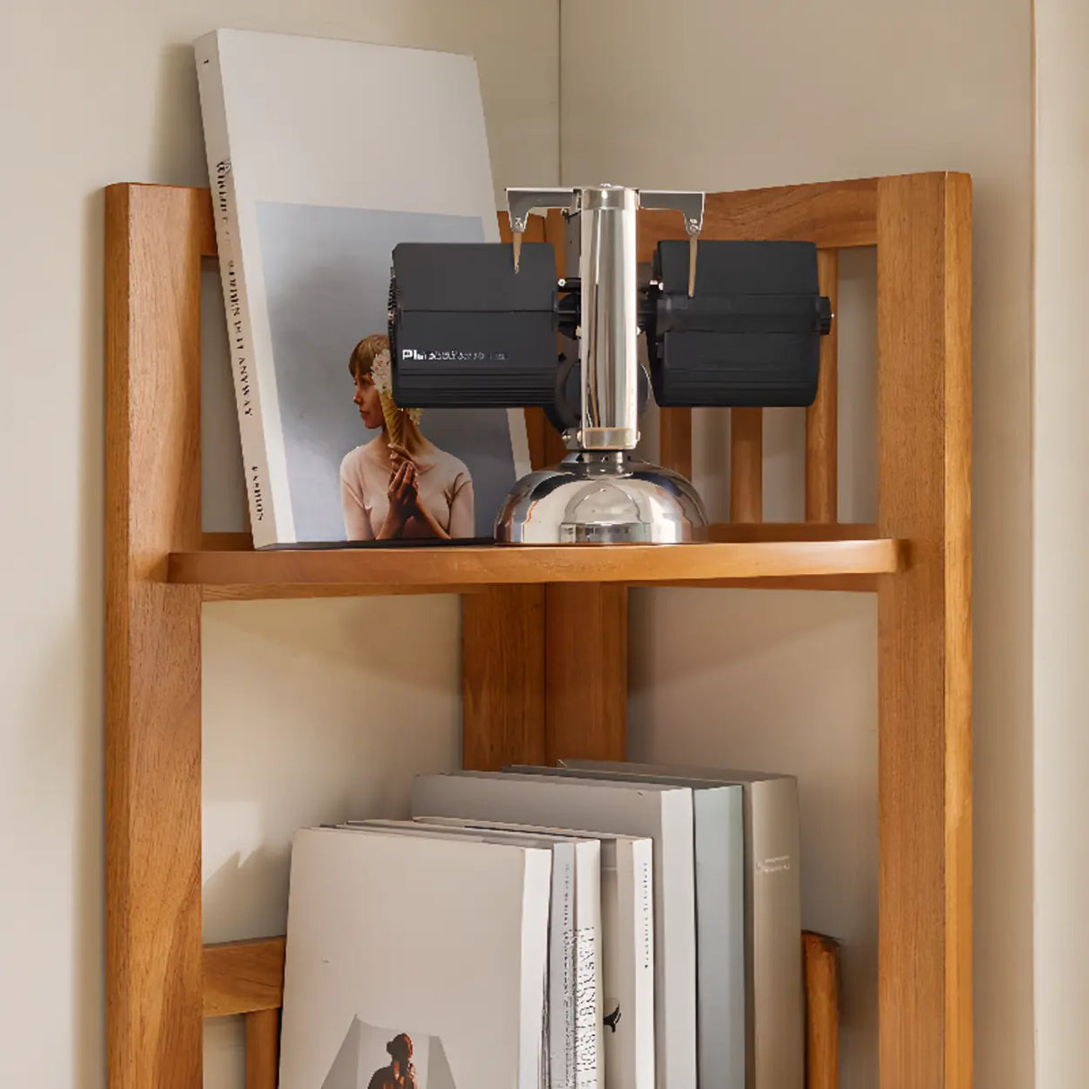 Classic Brown Vertical Corner Storage Narrow Bookcase Image - 10