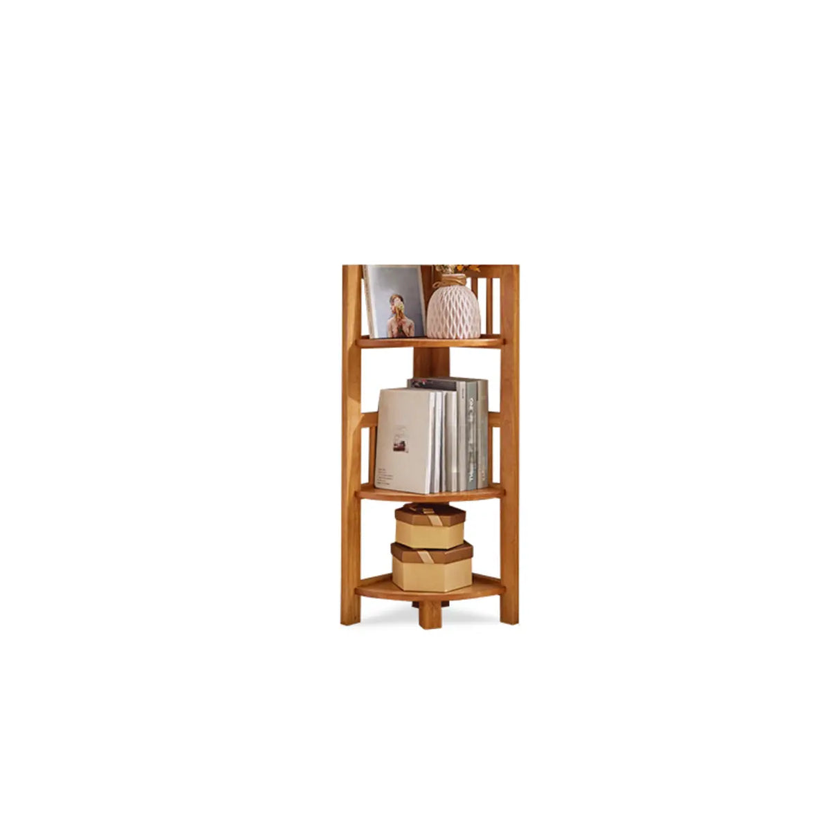 Classic Brown Vertical Corner Storage Narrow Bookcase Image - 2