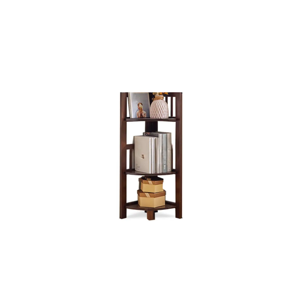 Classic Brown Vertical Corner Storage Narrow Bookcase Image - 3
