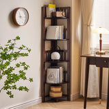 Classic Brown Vertical Corner Storage Narrow Bookcase Image - 4
