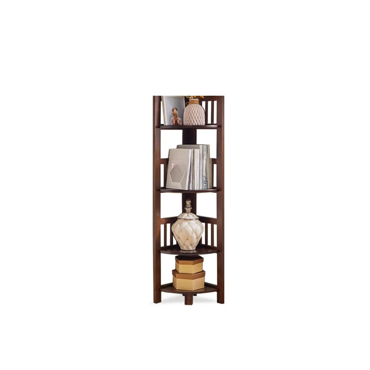 Classic Brown Vertical Corner Storage Narrow Bookcase Image - 5