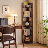 Classic Brown Vertical Corner Storage Narrow Bookcase Image - 6