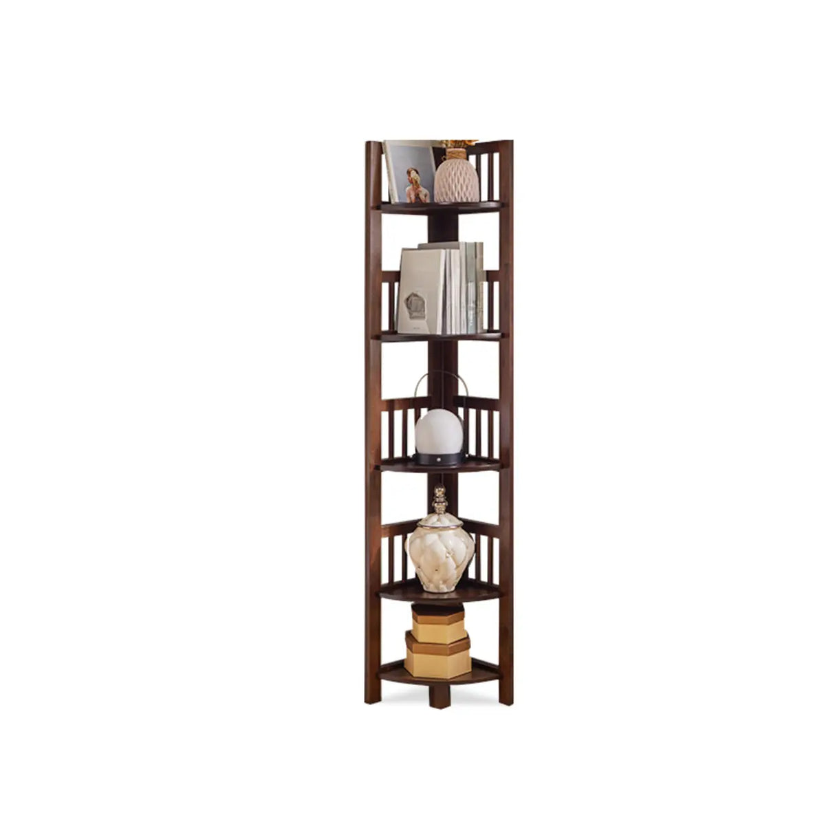 Classic Brown Vertical Corner Storage Narrow Bookcase Image - 7