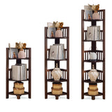 Classic Brown Vertical Corner Storage Narrow Bookcase Image - 9