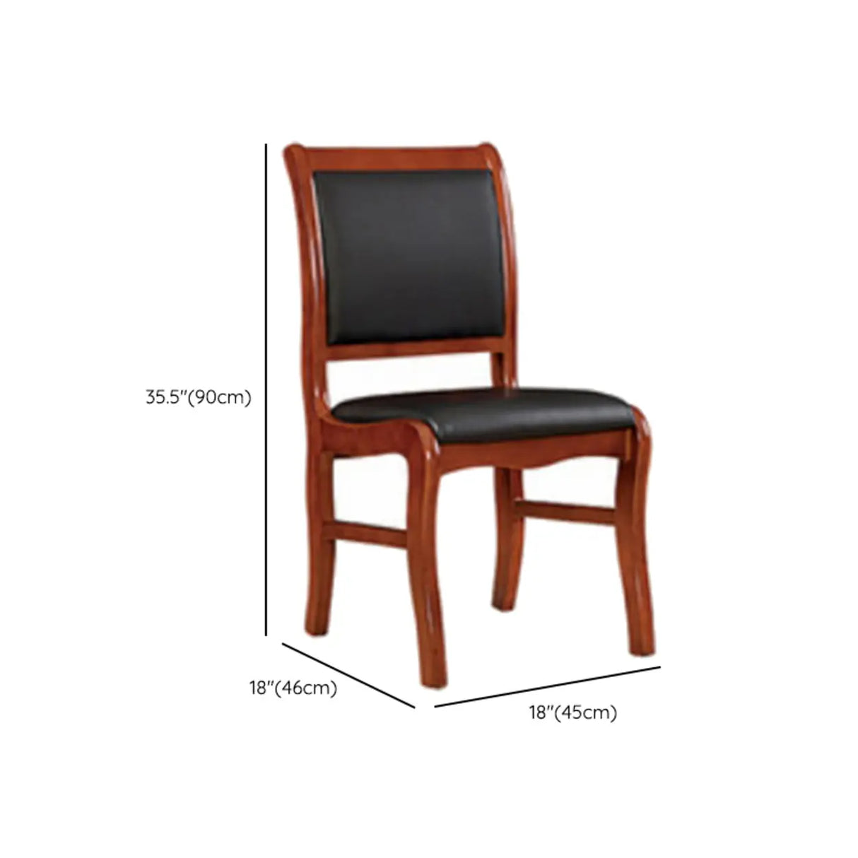 Classic Brown Wood Frame Black Leather Office Chair 