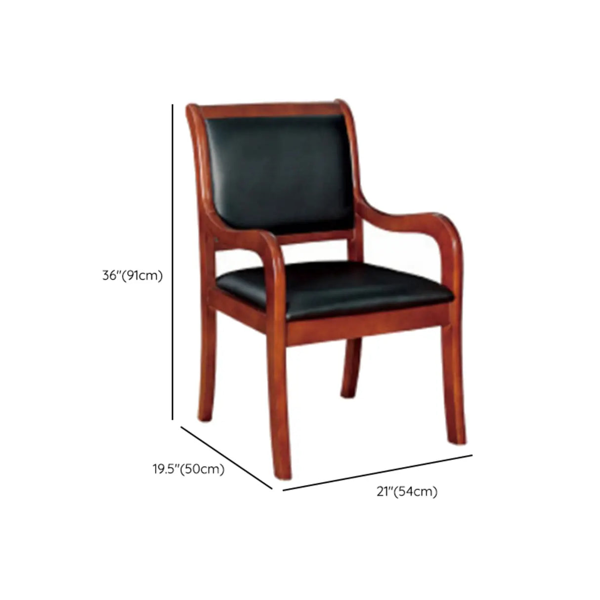 Classic Brown Wood Frame Black Leather Office Chair Image - 11