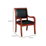 Classic Brown Wood Frame Black Leather Office Chair Image - 11
