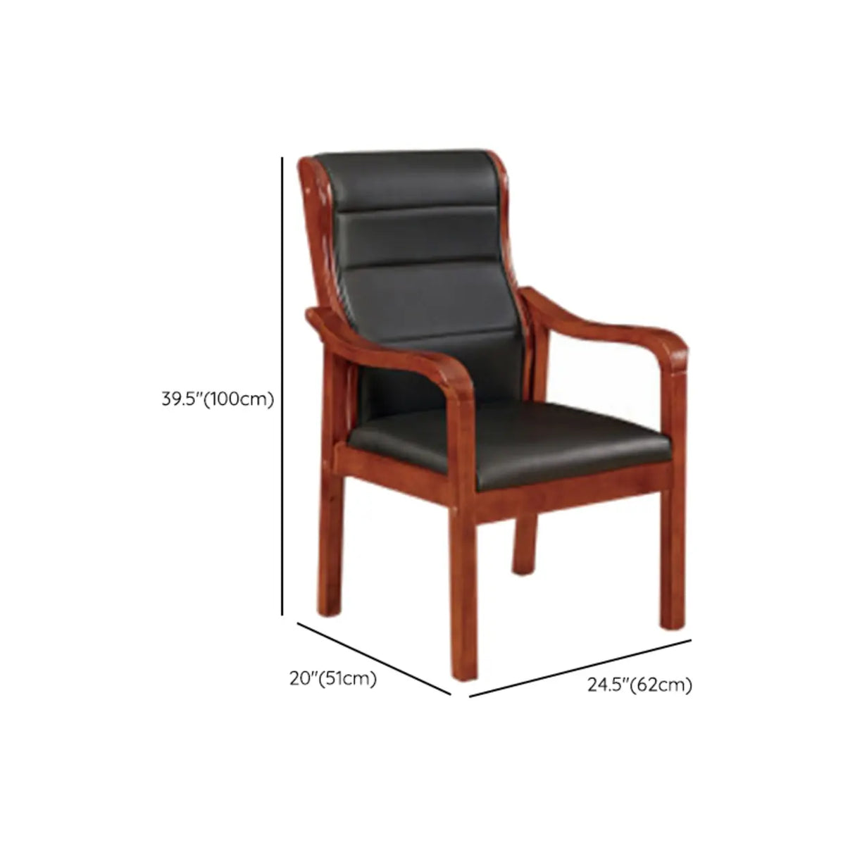 Classic Brown Wood Frame Black Leather Office Chair Image - 12